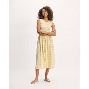 Everlane Viscose Midi The Knit Pleated Dress in Parsnip Gingham Size M